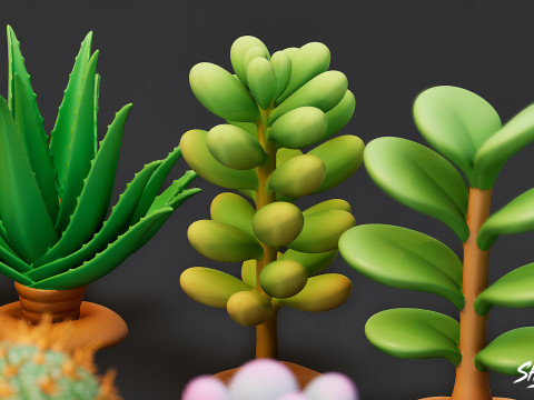 漫画の多肉植物パック 3Dモデル