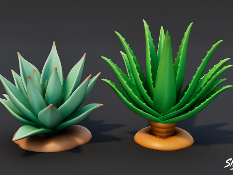 漫画の多肉植物パック 3Dモデル