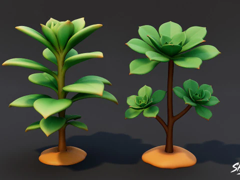 Cartoon Succulent Plants Pack 3D Model