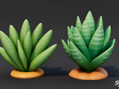 Cartoon Succulent Plants Pack 3D Model