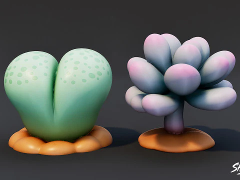 Cartoon Succulent Plants Pack 3D Model
