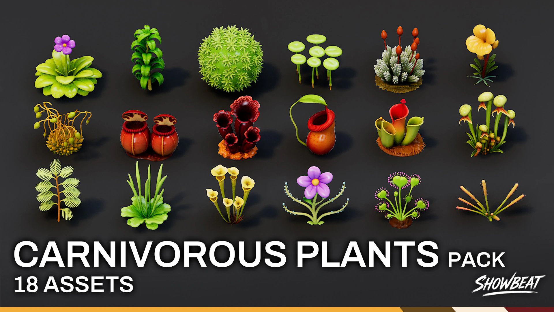 Cartoon Carnivorous Plants Pack 3D Model .c4d .max .obj .3ds .fbx .stl .blend 