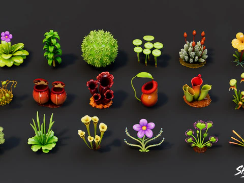 Cartoon Carnivorous Plants Pack 3D Model