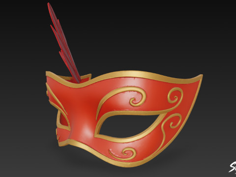 Máscara de mascarada de plumas rojas Modelo 3D