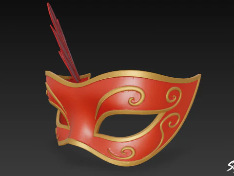 Red Feather Masquerade Mask 3D Model