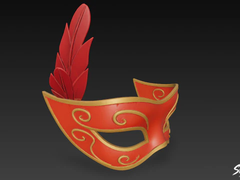 Red Feather Masquerade Mask 3D Model