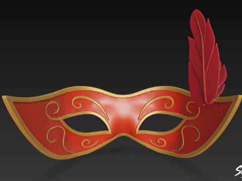Máscara de mascarada de plumas rojas Modelo 3D