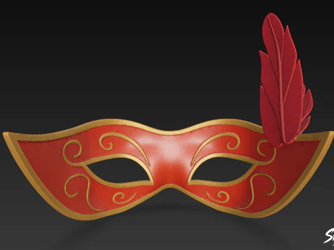Red Feather Masquerade Mask 3D Model