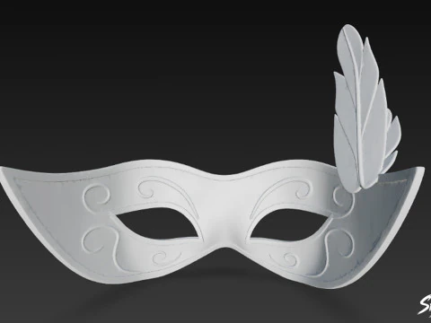 Red Feather Masquerade Mask 3D Model