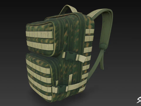 Green Camo Tactical Backpack 3D Model