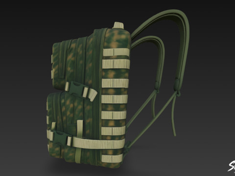 Ransel Taktis Kamuflase Hijau Model 3D