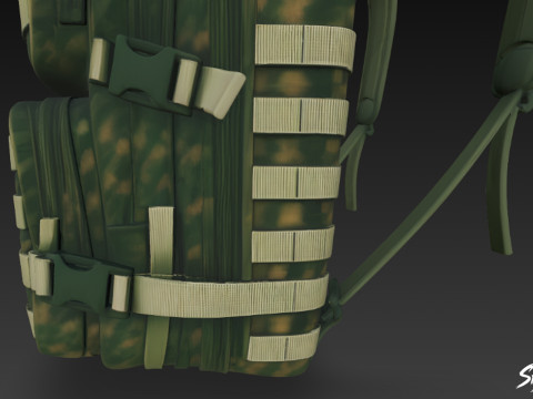 Ransel Taktis Kamuflase Hijau Model 3D