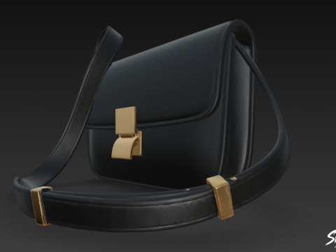 Tas Selempang Bertutup Hitam Model 3D