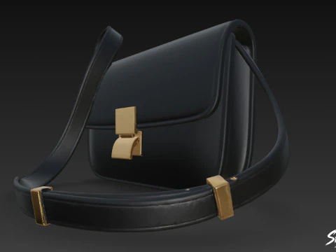 Black Flap Crossbody Bag 3D Model