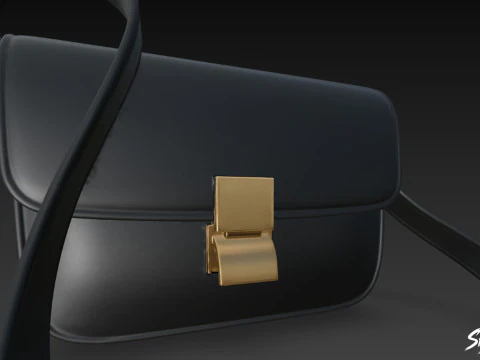 Black Flap Crossbody Bag 3D Model