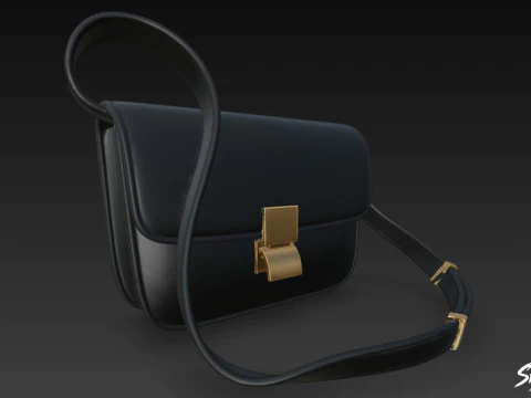 Black Flap Crossbody Bag 3D Model