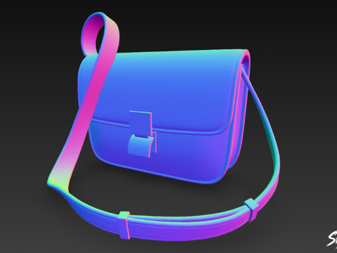 Tas Selempang Bertutup Hitam Model 3D