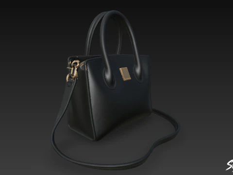 Black Formal Office Handbag 3D Model