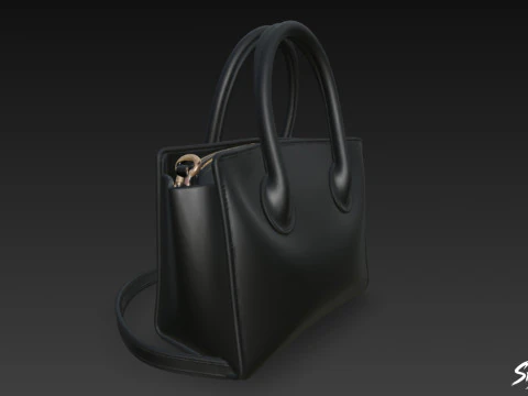Black Formal Office Handbag 3D Model