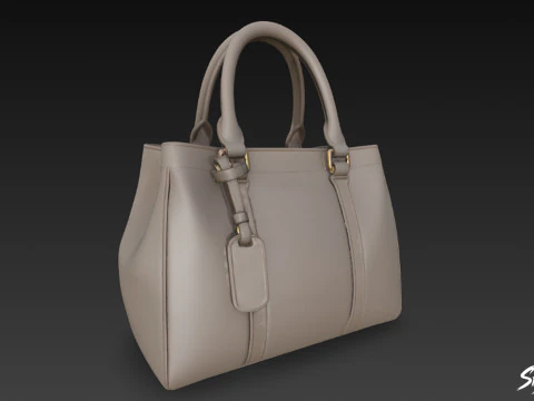 Gray Brown Structured Tote Bag 3D Model