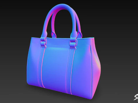 Gray Brown Structured Tote Bag 3D Model