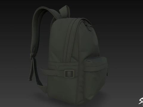 Black Simple Backpack 3D Model
