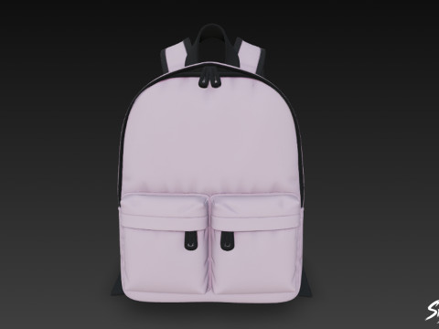 Lila İki Cepli Sırt Çantası 3D Model
