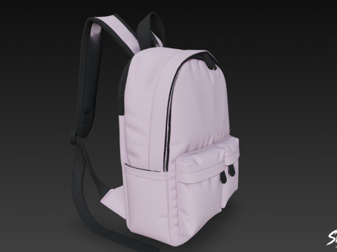 Lila İki Cepli Sırt Çantası 3D Model