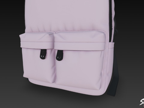 Lila İki Cepli Sırt Çantası 3D Model