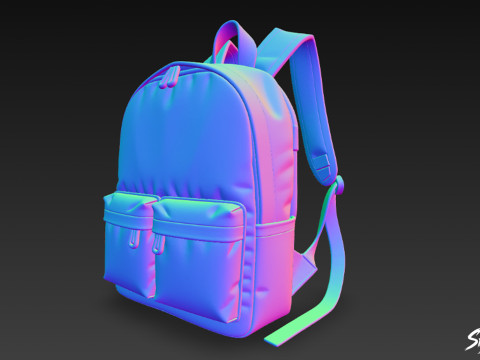 Lila İki Cepli Sırt Çantası 3D Model