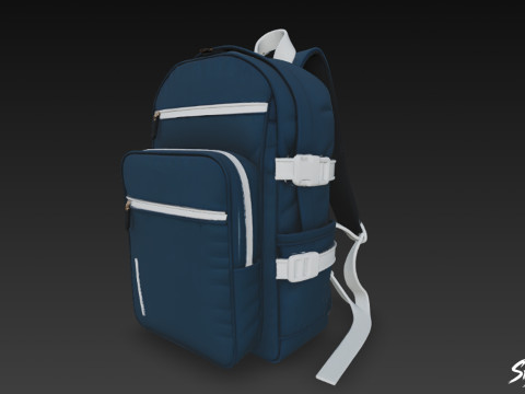 Lacivert Tokalı Sırt Çantası 3D Model