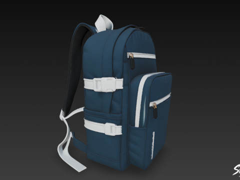 Lacivert Tokalı Sırt Çantası 3D Model