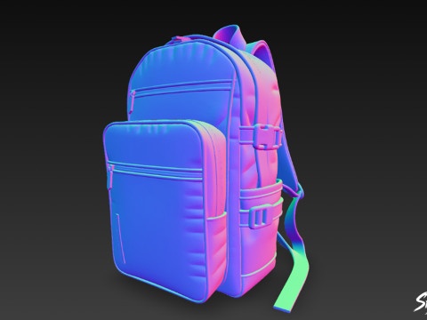 Lacivert Tokalı Sırt Çantası 3D Model