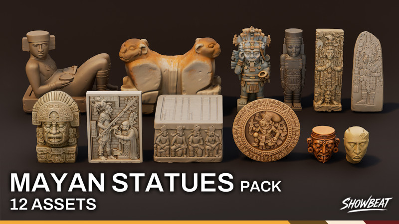 Набір статуй цивілізації майя 3D Модель .c4d .max .obj .3ds .fbx .stl .blend