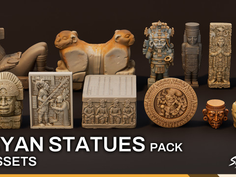 Statuenpaket der Maya-Zivilisation 3D Modell
