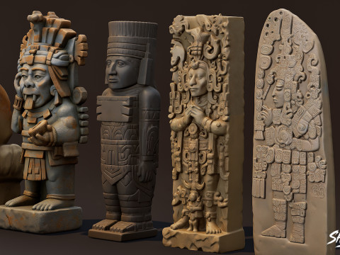 Набір статуй цивілізації майя 3D Модель