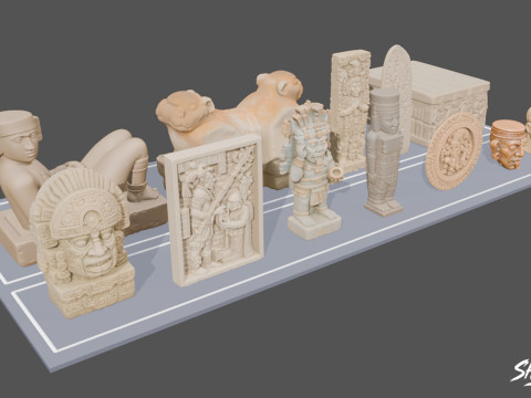 Набір статуй цивілізації майя 3D Модель