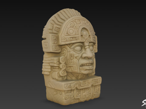 Cabeça de pedra asteca de Quetzalcoatl Modelo 3D