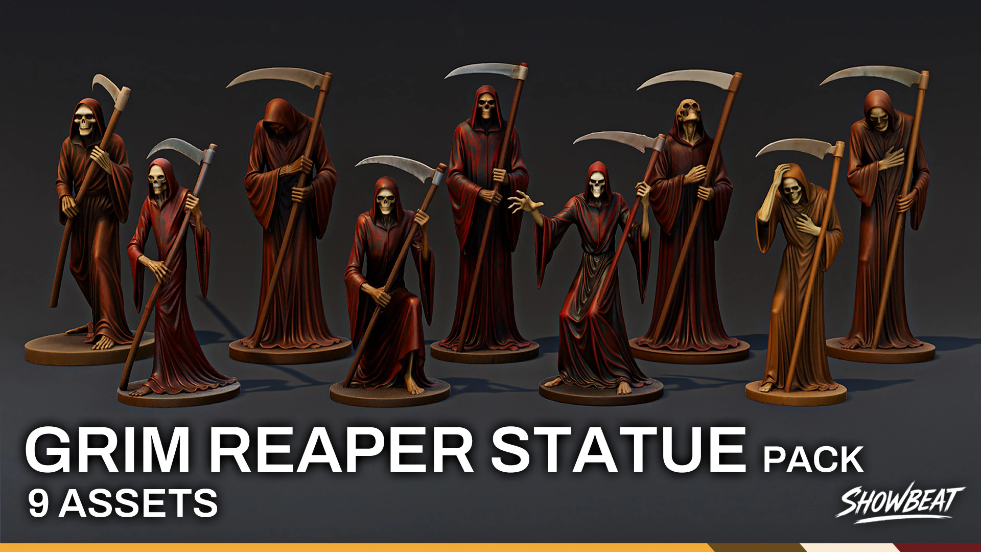 Grim Reaper Statue Pack 3D Model .c4d .max .obj .3ds .fbx .stl .blend