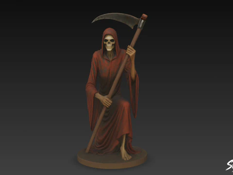 Grim Reaper Statue Kneeling Pose 3D Model