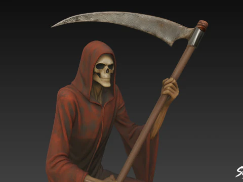 Grim Reaper Statue Kneeling Pose 3D Model