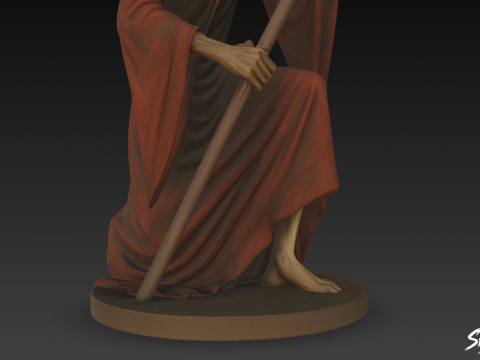저승사자 동상 무릎을 꿇고 포즈 3D 모델