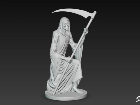 Grim Reaper Statue Kneeling Pose 3D Model