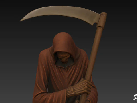 Grim Reaper Statue Mourning Pose 3D Model