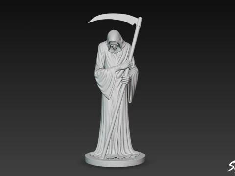 Grim Reaper Statue Mourning Pose 3D Model