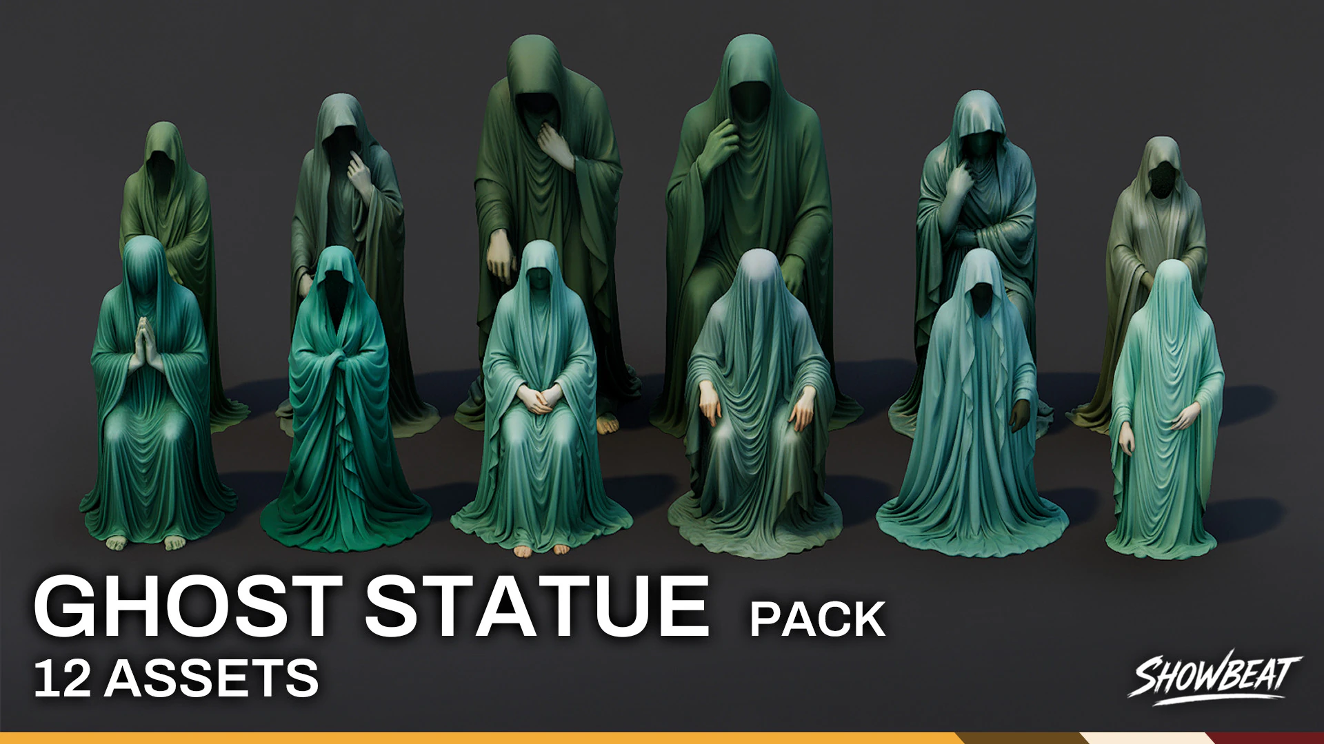 Ghost Statue Pack 3D Model .c4d .max .obj .3ds .fbx .stl .blend 