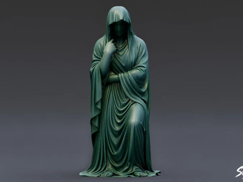 Ghost Statue Seated Contemplation 3D Model