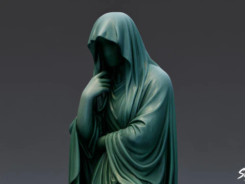 Ghost Statue Seated Contemplation 3D Model