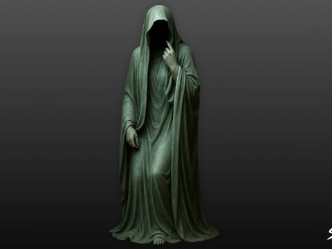 Ghost Statue Seated Hand Raised 3D Model