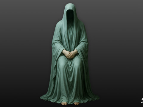 Statua del fantasma seduto con le mani giunte Modello 3D